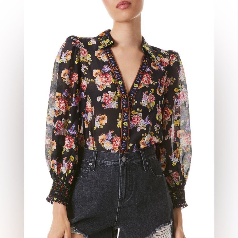 NWT Alice and Olivia Cosima Floral Button Up Blouse Size Large